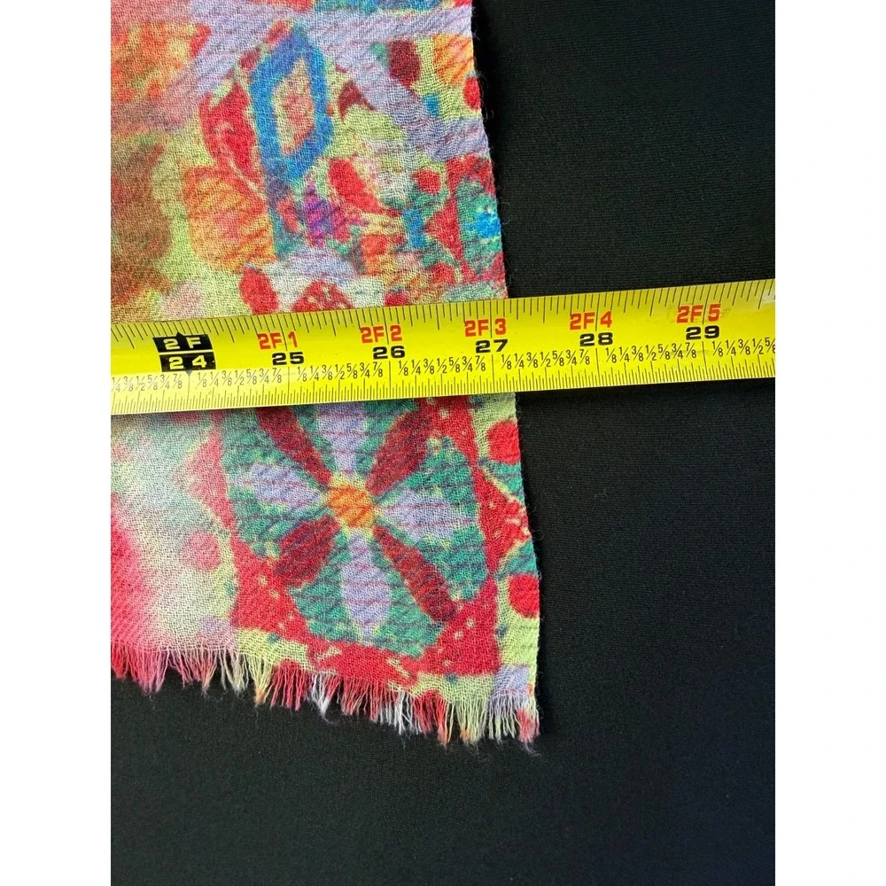 Dolma Wool Silk Scarf Shawl Wrap Lightweight Embroidery Eyelash Fringe 27x70